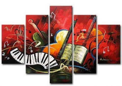 Canvas Art Painting, Abstract Painting, Abstract Art, 5 Piece Oil Painting, Canvas Painting, Violin Music Art-LargePaintingArt.com