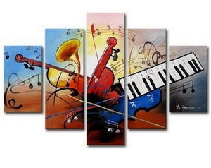 Large Canvas Art, Abstract Art, Canvas Art Painting, Abstract Painting, Wall Art, 5 Piece Wall Painting, Canvas Painting, Violin Music Art-LargePaintingArt.com
