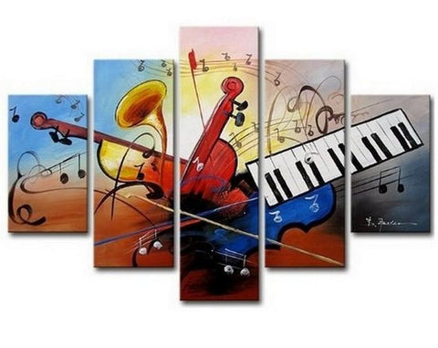 Large Canvas Art, Abstract Art, Canvas Art Painting, Abstract Painting, Wall Art, 5 Piece Wall Painting, Canvas Painting, Violin Music Art-LargePaintingArt.com