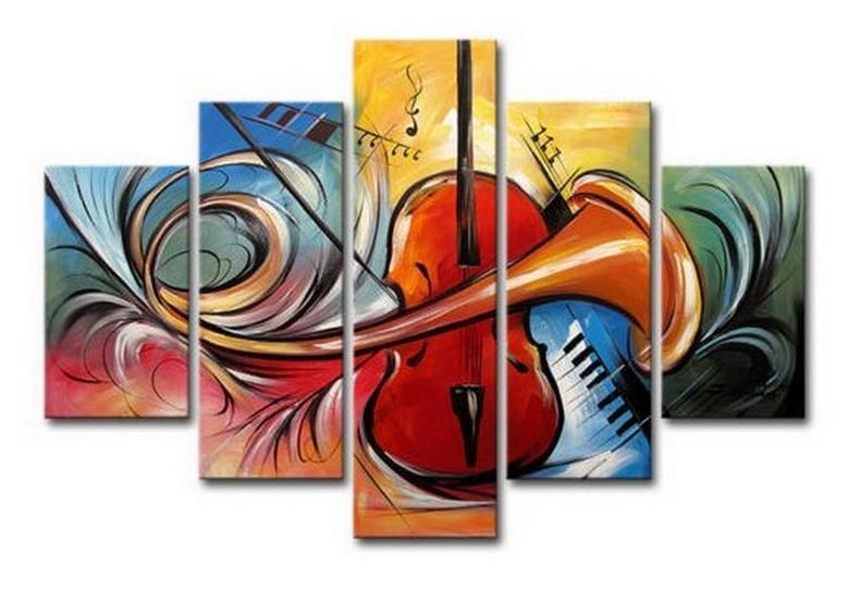 Violin Music Art, Canvas Art Painting, Abstract Painting, Wall Art, Acrylic Art, 5 Piece Wall Painting, Canvas Painting-LargePaintingArt.com