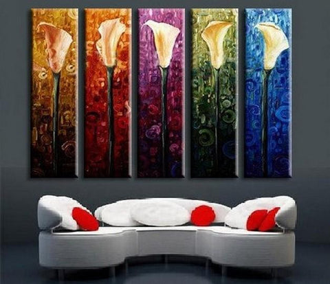 Acrylic Flower Painting, Calla Lily Painting, Flower Canvas Painting, Acrylic Canvas Painting for Bedroom, Multiple Canvas Painting-LargePaintingArt.com