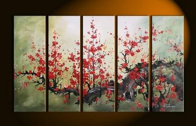 XL Canvas Art, Abstract Art, Abstract Painting, Flower Art, Canvas Painting, Plum Tree Painting, 5 Piece Wall Art, Huge Painting, Acrylic Art, Ready to Hang-LargePaintingArt.com