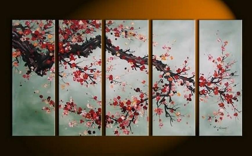 XL Wall Art, Abstract Art, Abstract Painting, Flower Art, Canvas Painting, Plum Tree Painting, 5 Piece Wall Art, Huge Wall Art, Acrylic Art, Ready to Hang-LargePaintingArt.com