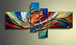 Colorful Lines, Contemporary Abstract Painting, Acrylic Modern Paintings, 4 Piece Wall Art Paintings, Living Room Canvas Painting, Hand Painted Art, Simple Modern Art-LargePaintingArt.com