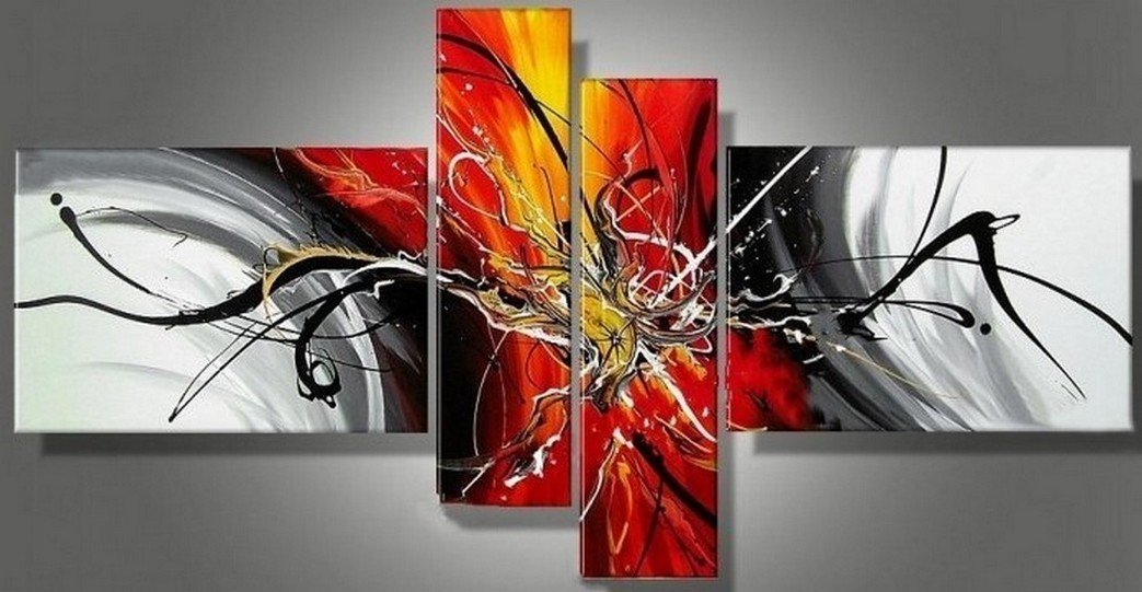 Simple Canvas Art Painting, Modern Abstract Painting, Acrylic Painting for Living Room, 4 Piece Wall Art, Contemporary Acrylic Paintings-LargePaintingArt.com