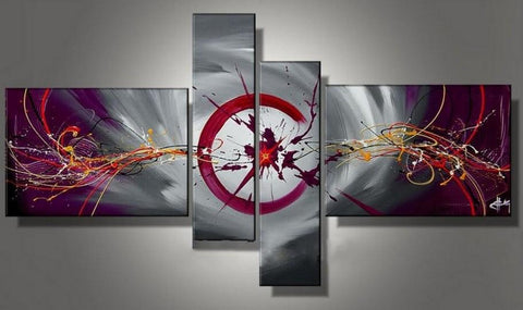 Large Canvas Art Painting, Large Wall Paintings for Living Room, Abstract Canvas Painting, 4 Panel Canvas Painting, Hand Painted Art on Canvas-LargePaintingArt.com