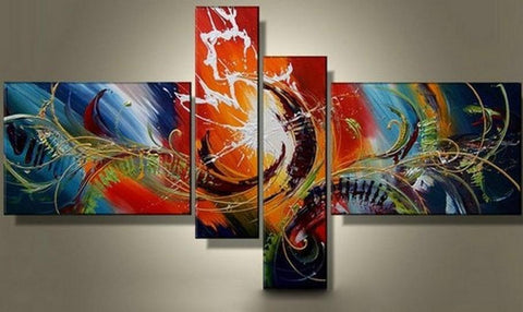 Modern Acrylic Painting, Large Wall Art Paintings, 4 Panel Wall Art Ideas, Abstract Lines Painting, Living Room Canvas Painting, Hand Painted Canvas Art-LargePaintingArt.com