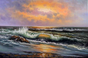 Seascape Art, Hand Painted Art, Canvas Art, pacific Ocean, Sunset Painting, Canvas Painting, Large Wall Art, Large Painting, Canvas Oil Painting, Canvas Wall Art-LargePaintingArt.com
