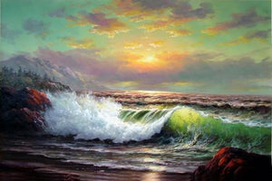 Sunrise Painting, Canvas Art, Seascape Art, pacific Ocean, Big Wave, Canvas Painting, Large Wall Art, Large Painting, Canvas Oil Painting, Canvas Art-LargePaintingArt.com