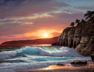 Sunset Painting, Canvas Art, Seascape Art, pacific Ocean, Big Wave, Canvas Painting, Large Wall Art, Large Painting, Canvas Oil Painting, Canvas Art-LargePaintingArt.com