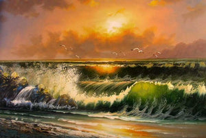 Sunrise Painting, Canvas Art, Canvas Painting, pacific Ocean, Seashore Painting, Seascape Art, Large Wall Art, Large Painting, Canvas Oil Painting, Canvas Art-LargePaintingArt.com