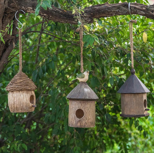 Resin Bird Nest for Garden Ornament, Bird House in the Garden, Lovely Birds House, Outdoor Decoration Ideas, Garden Ideas-LargePaintingArt.com