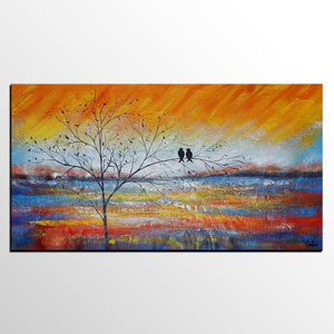 Acrylic Abstract Painting, Love Birds Painting, Living Room Wall Art Paintings, Custom Original Paintings, Acrylic Painting for Sale-LargePaintingArt.com