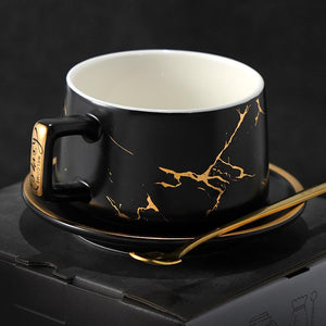 Black Coffee Cup, White Coffee Mug, Tea Cup, Ceramic Cup, Coffee Cup and Saucer Set-LargePaintingArt.com