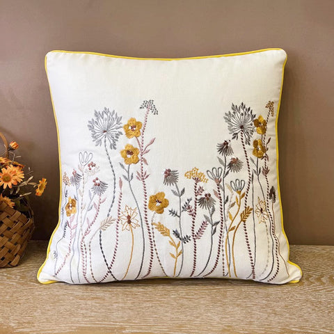 Simple Decorative Throw Pillows for Couch, Spring Flower Decorative Throw Pillows, Embroider Flower Cotton Pillow Covers, Farmhouse Sofa Decorative Pillows-LargePaintingArt.com