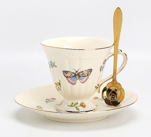 Elegant Bone China Porcelain Tea Cup Set, Beautiful British Tea Cups, Traditional English Tea Cups and Saucers, Unique Ceramic Coffee Cups-LargePaintingArt.com