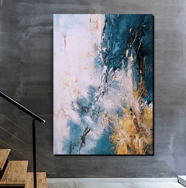Modern Paintings for Living Room, Simple Modern Art, Blue Abstract Canvas Painting, Contemporary Acrylic Paintings, Large Wall Art Paintings-LargePaintingArt.com