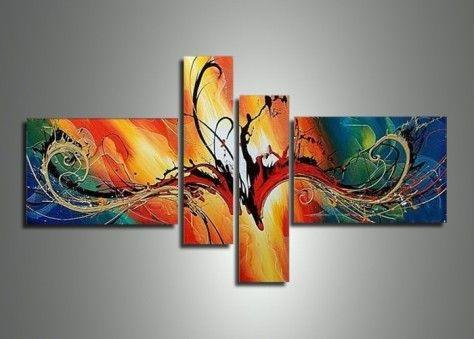 Modern Art on Canvas, 4 Piece Canvas Art, Bedroom Abstract Wall Art, Acrylic Abstract Painting, Contemporary Art for Sale-LargePaintingArt.com