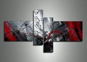 4 Piece Canvas Art, Modern Abstract Painting, Acrylic Painting for Sale, Black and Red Painting, Living Room Simple Contemporary Art-LargePaintingArt.com