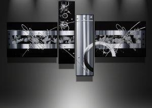 Abstract Canvas Wall Art Paintings, Black and White Painting, Living Room Modern Paintings, Acrylic Painting on Canvas, 4 Piece Wall Art, Buy Painting Online-LargePaintingArt.com