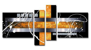 Black and Yellow, Silver Canvas Painting, Abstract Painting for Dining Room, Modern Canvas Art, 4 Piece Abstract Art Paintings, Large Wall Art for Sale-LargePaintingArt.com