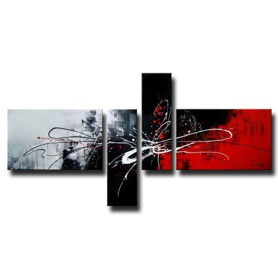 4 Piece Canvas Art Paintings, Huge Painting Above Couch, Abstract Paintings for Living Room, Black and Red Canvas Painting, Buy Art Online-LargePaintingArt.com