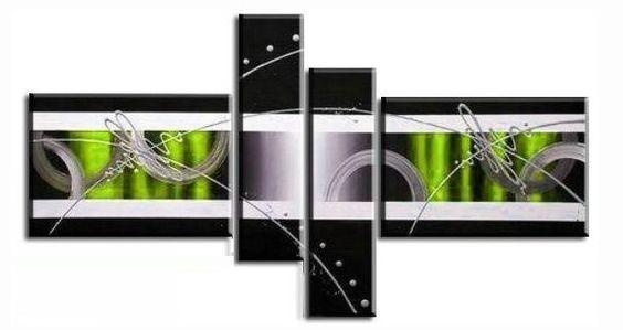 Black and White Paintings, Green Canvas Wall Art Painting, Abstract Painting for Bedroom, 4 Piece Canvas Art, Contemporary Wall Art Paintings, Large Modern Painting-LargePaintingArt.com