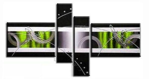 Black and White Paintings, Green Canvas Wall Art Painting, Abstract Painting for Bedroom, 4 Piece Canvas Art, Contemporary Wall Art Paintings, Large Modern Painting-LargePaintingArt.com
