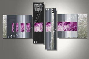 Black, Purple and Silver, Abstract Painting, Abstract Painting on Canvas, Bedroom Wall Art Ideas, Acrylic Painting on Canvas, 4 Piece Wall Art-LargePaintingArt.com