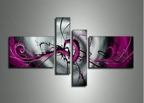 Black and Purple Canvas Wall Art, Abstract Painting for Bedroom, Buy Art Online, Acrylic Art, 4 Piece Wall Art Paintings-LargePaintingArt.com