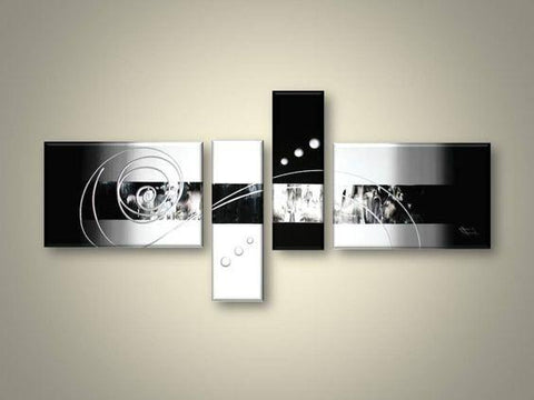 Abstract Acrylic Art, 4 Piece Canvas Art Paintings, Black and White Canvas Wall Art Paintings, Abstract Oil Painting, Modern Wall Art Ideas for Living Room-LargePaintingArt.com