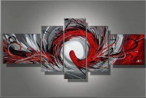 Abstract Art, Red Lines Canvas Painting, Huge Wall Art, Large Art Painting, 5 Panel Canvas Set-LargePaintingArt.com