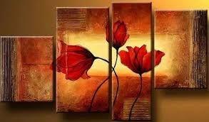 Abstract Art Set, Living Room Wall Art, Extra Large Painting, 4 Piece Abstract Painting, Flower Art, Contemporary Artwork-LargePaintingArt.com