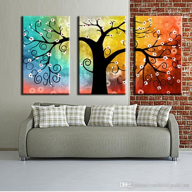 3 Piece Canvas Painting, Tree of Life Painting, Hand Painted Wall Art, Acrylic Painting for Bedroom, Group Paintings for Sale-LargePaintingArt.com