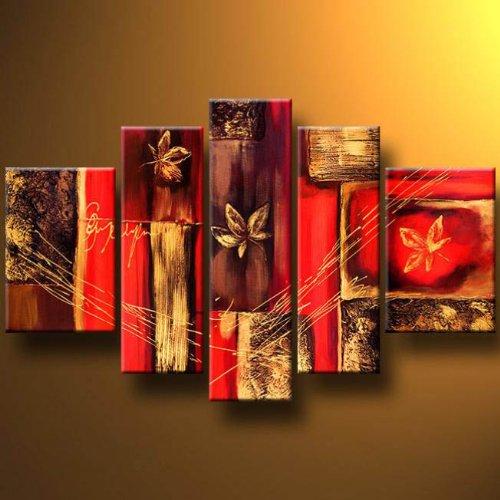 Abstract Flower Painting, Red Canvas Painting, Extra Large Wall Art, Acrylic Art, 5 Panel Painting Set-LargePaintingArt.com