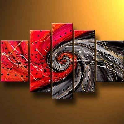 Abstract Painting on Canvas, Red Canvas Painting, Modern Wall Art Paintings, Extra Large Painting for Living Room, 5 Panel Wall Painting-LargePaintingArt.com