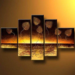 Abstract Canvas Paintings, Modern Abstract Painting, Golden Leaves Painting, Canvas Painting for Dining Room, Modern Wall Art Paintings-LargePaintingArt.com