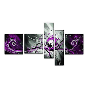 Hand Painted Art, Group Painting, Purple and Black Abstract Art, 5 Piece Wall Painting, Large Wall Art, Abstract Painting, Huge Wall Art, Acrylic Art-LargePaintingArt.com