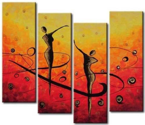 Ready to Hang Painting, Abstract Modern Art, Bedroom Wall Paintings, Abstract Figure Art, Abstract Painting on Canvas, 4 Piece Wall Art Ideas-LargePaintingArt.com