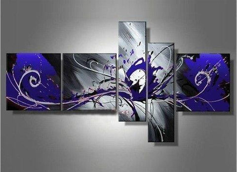Large Wall Art, Blue and Black Abstract Painting, Huge Wall Art, Acrylic Art, Abstract Art, 5 Piece Wall Painting, Group Painting, Canvas Painting-LargePaintingArt.com