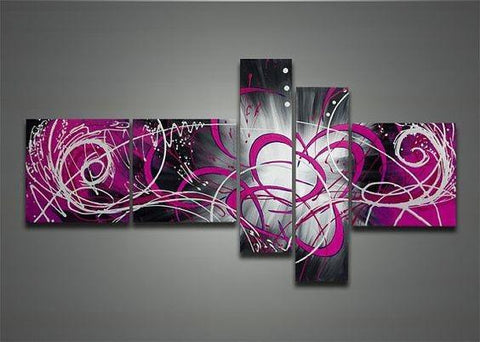 Purple and Black Abstract Art, Abstract Painting, Huge Wall Art, Acrylic Art, 5 Piece Wall Painting, Hand Painted Art, Group Painting-LargePaintingArt.com