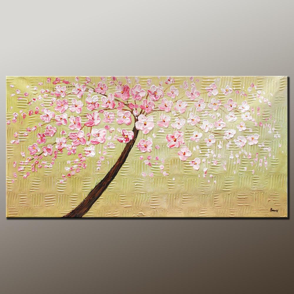 Modern Art, Contemporary Art, Tree Painting, Oil Painting, Flower Painting, Bedroom Wall Art, Heavy Texture Painting, Bedroom Wall Art, Canvas Art-LargePaintingArt.com
