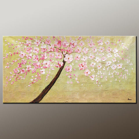 Modern Art, Contemporary Art, Tree Painting, Oil Painting, Flower Painting, Bedroom Wall Art, Heavy Texture Painting, Bedroom Wall Art, Canvas Art-LargePaintingArt.com