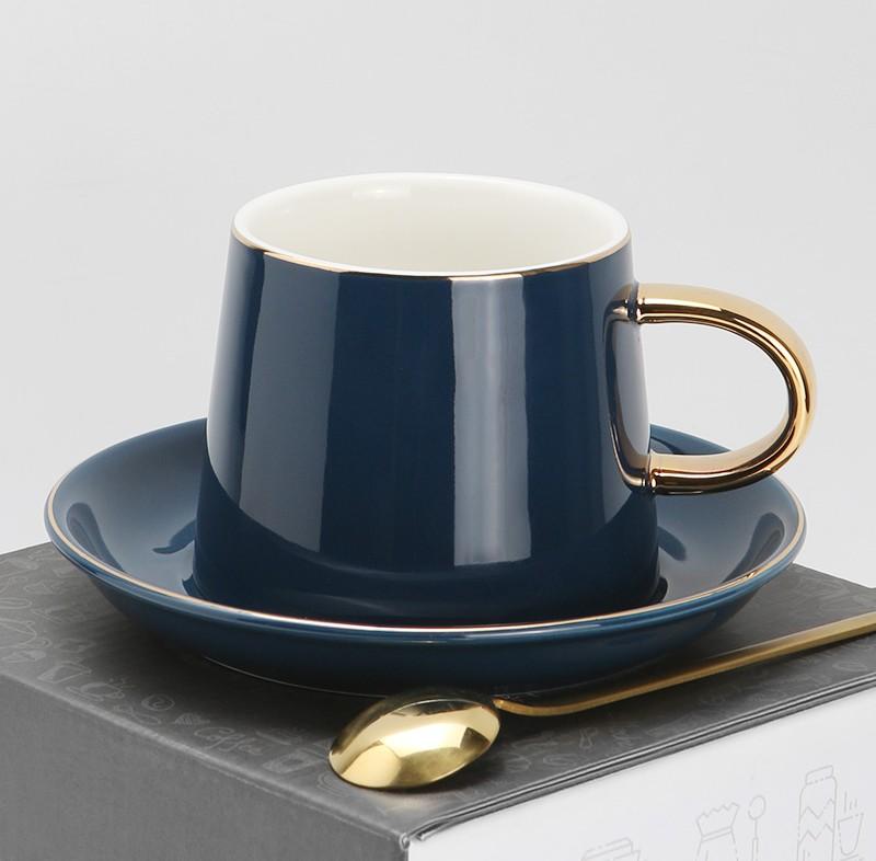 Ceramic Cup, Coffee Cup and Saucer Set,Black Coffee Cup, Blue, Green, White Coffee Mug, Tea Cup-LargePaintingArt.com