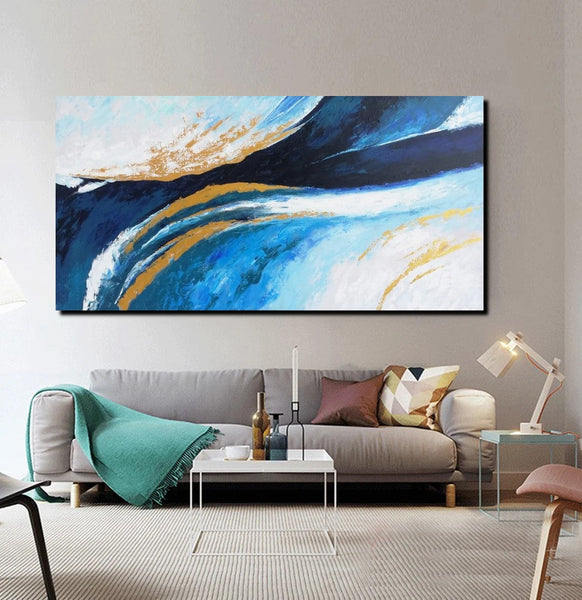 Living Room Wall Art Paintings, Blue Acrylic Abstract Painting Behind Couch, Large Painting on Canvas, Buy Paintings Online, Acrylic Painting for Sale-LargePaintingArt.com