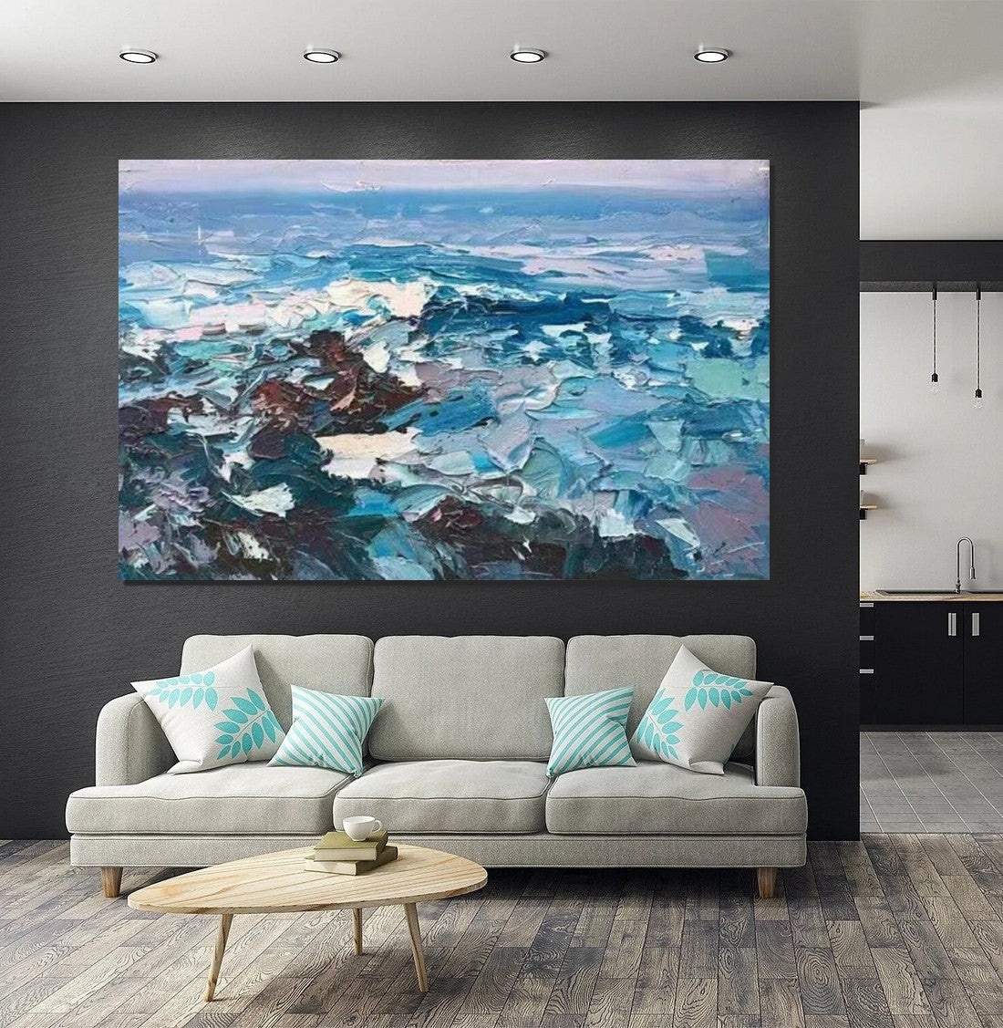 Landscape Canvas Paintings, Seascape Painting, Acrylic Paintings for Living Room, Abstract Landscape Paintings, Seascape Big Wave Painting, Heavy Texture Canvas Art-LargePaintingArt.com