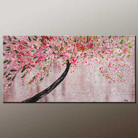 Modern Art, Contemporary Art, Tree Painting, Oil Painting, Flower Painting, Bedroom Wall Art, Heavy Texture Painting, Bedroom Wall Art, Canvas Art-LargePaintingArt.com