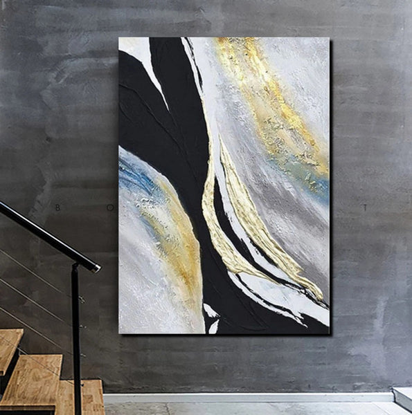 Black Abstract Acrylic Paintings, Large Paintings for Bedroom, Simple Modern Art, Modern Wall Art Ideas, Contemporary Canvas Paintings-LargePaintingArt.com