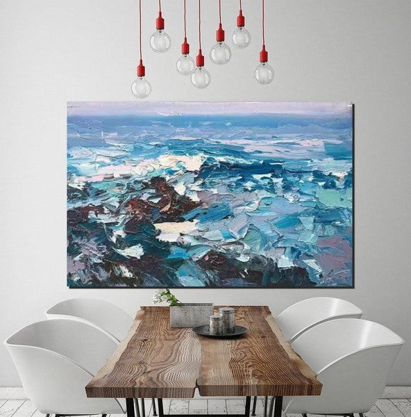Landscape Canvas Paintings, Seascape Painting, Acrylic Paintings for Living Room, Abstract Landscape Paintings, Seascape Big Wave Painting, Heavy Texture Canvas Art-LargePaintingArt.com