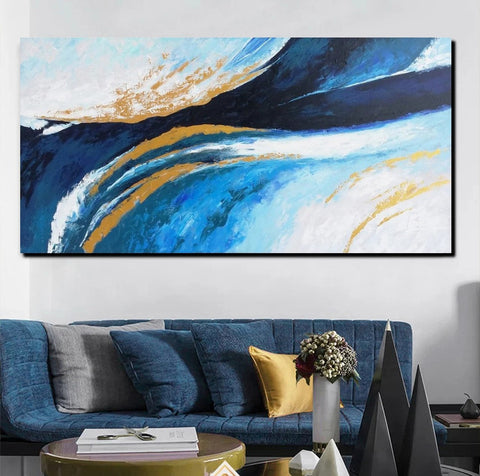 Living Room Wall Art Paintings, Blue Acrylic Abstract Painting Behind Couch, Large Painting on Canvas, Buy Paintings Online, Acrylic Painting for Sale-LargePaintingArt.com